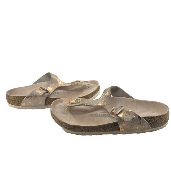 Birkenstock Gizeh Thongs Metallic Rose Leather Shoes Flip Flops Sandals Size 38 - Picture 4 of 12